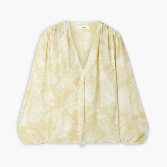 Vince Wheat Pastel Yellow Floral Print Jacquard Long Sleeve Blouse Size L NWT - Picture 8 of 8